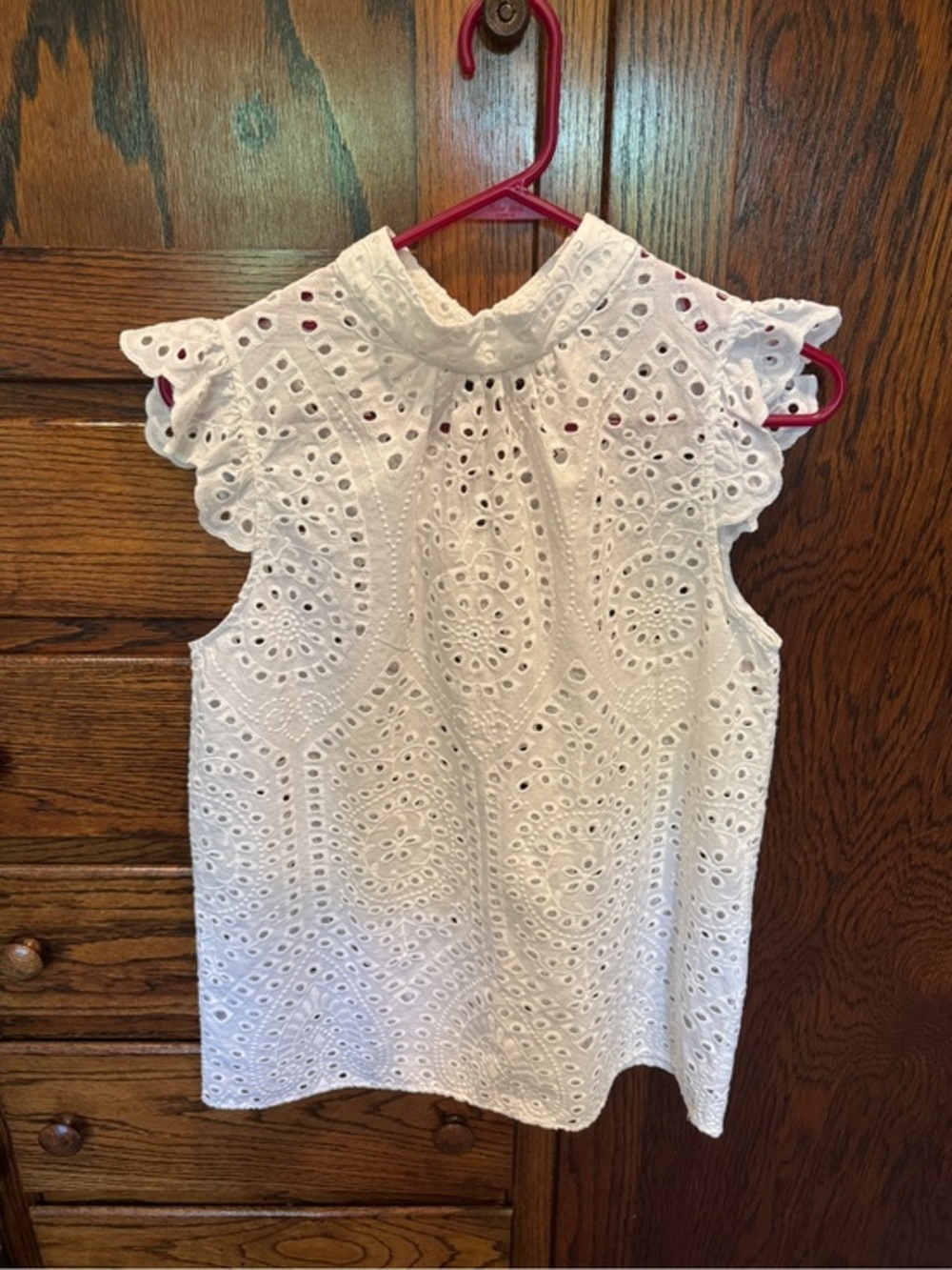 Banana Republic White Eyelet Ruffle Mock